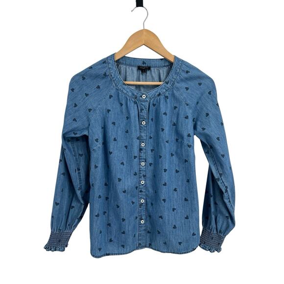 Talbots Chambray Heart Print Long Sleeve Button Down P - Picture 1 of 4